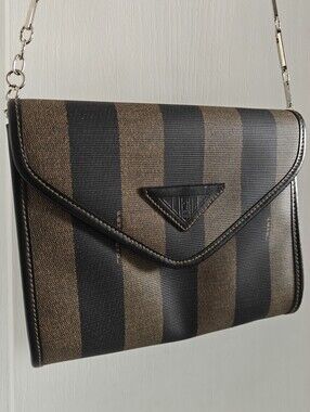 Authentic Fendi Pequin Stripes Monogram Clutch Bag Vintage 90s